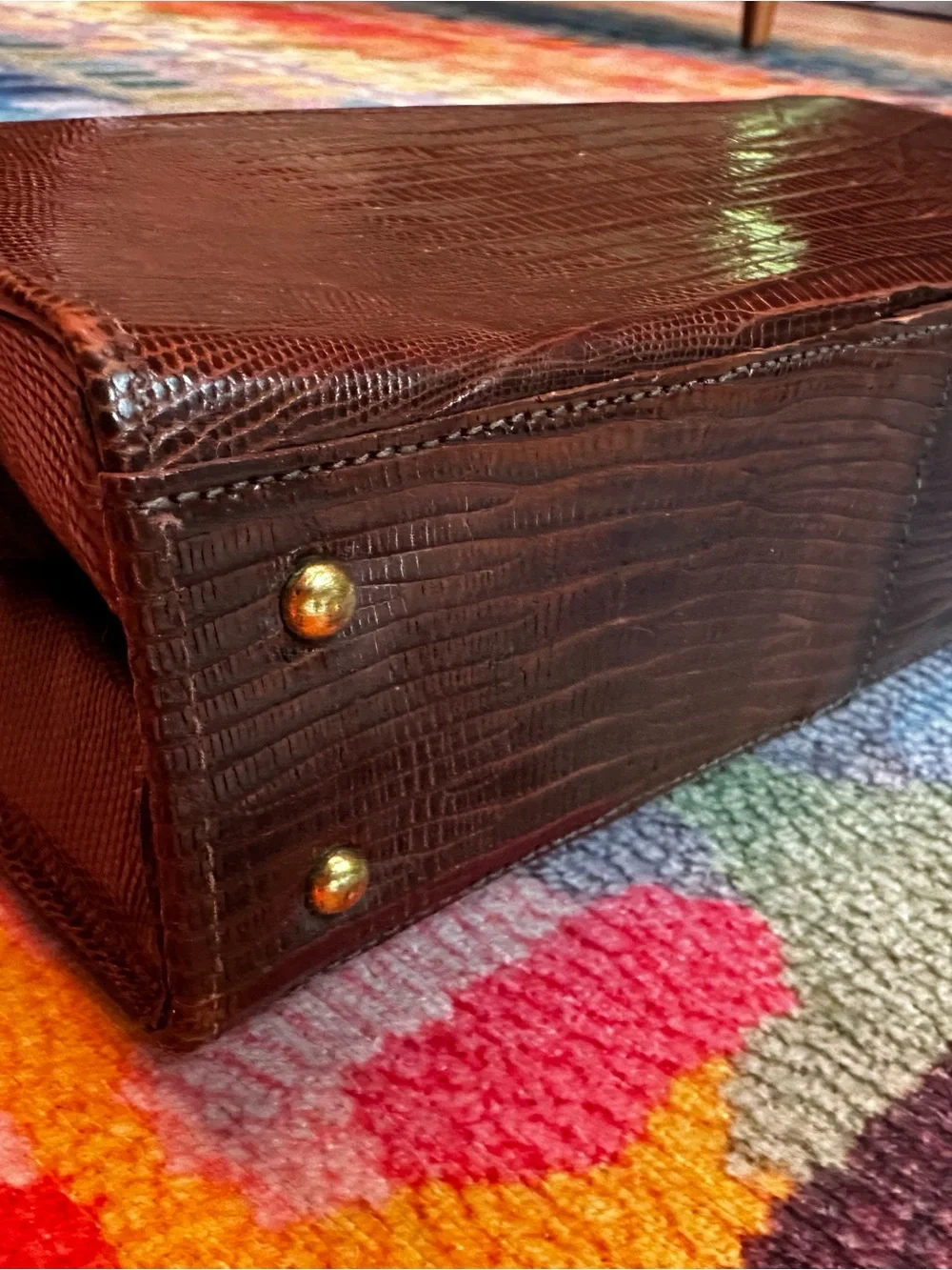 Vintage croc or snakeskin-embossed leather handbag in brown